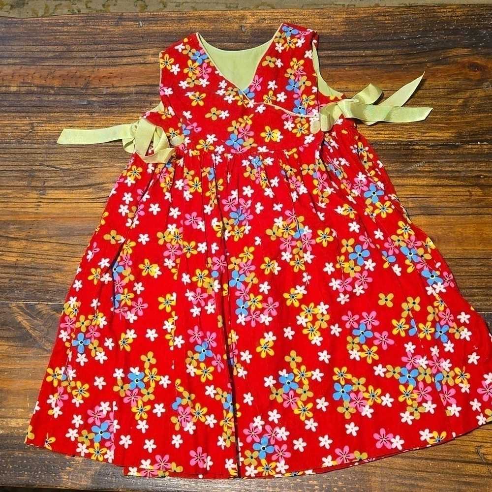 Remember Nguyen Red Floral 100% Cotton Corduroy Dress Size 4T